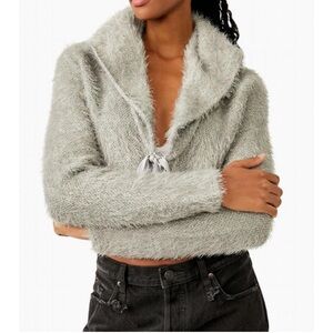 Free People Mina Cardigan Sweater Silver Belle with Sequin Detail Size XL NEW